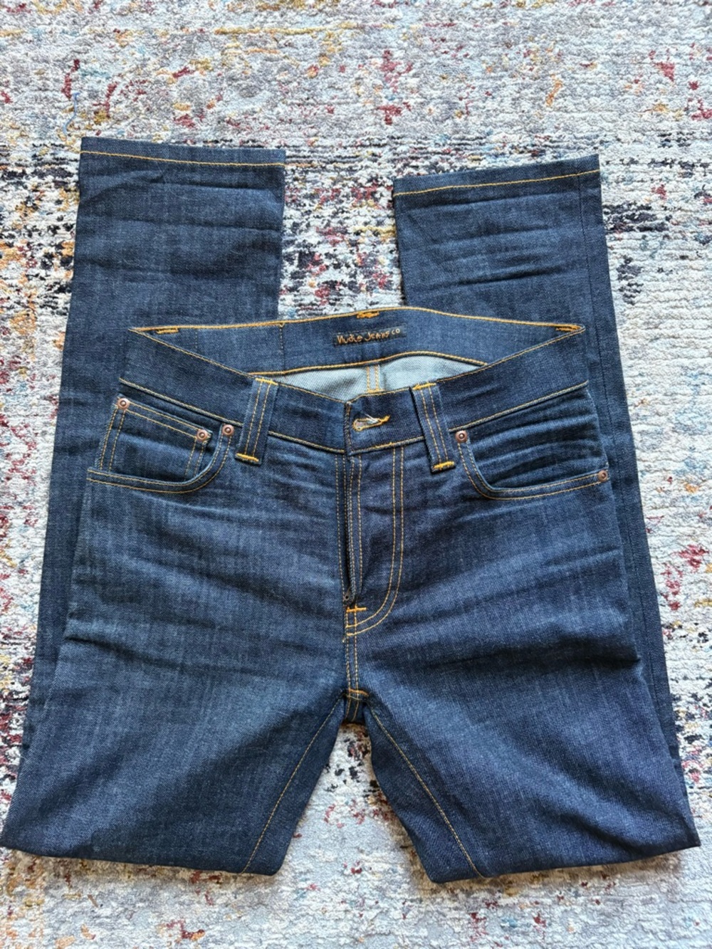 Thin Finn Nudie Jeans Dark Blue Slim Straight Denim - Picture 2 of 7